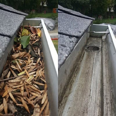 The difference between clean and dirty gutters is that the right side is clean, while the left is dirty.